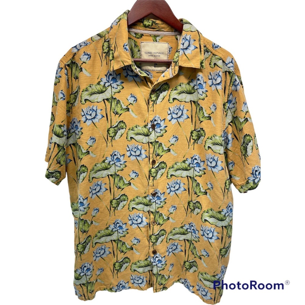 Island Republic Men's XXL Orange Floral Pattern 100% Silk Shirt‎